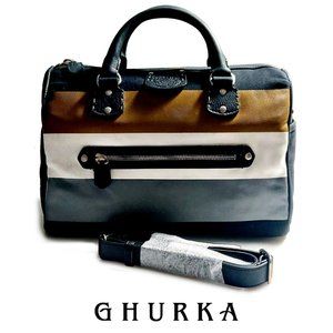 Ghurka Small Duffel Bag Field Black Twill Yellow Canvas Leather Adjustable Strap